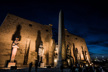 Luxor Temple view of the luxor temple by night in upper egypt,Sculpture in Luxor Temple in Luxor...
