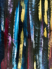 Colorful bright stripes, brush stroke on black, creative abstract hand painted background