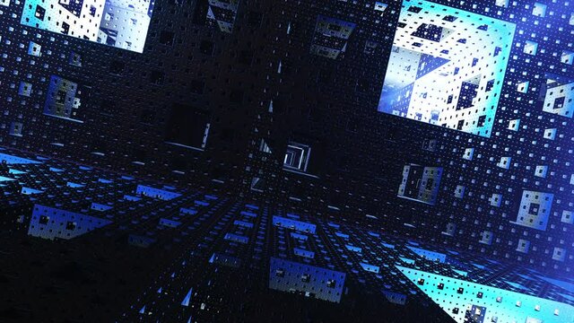 Huge Cube Fractal with glowing blue lights