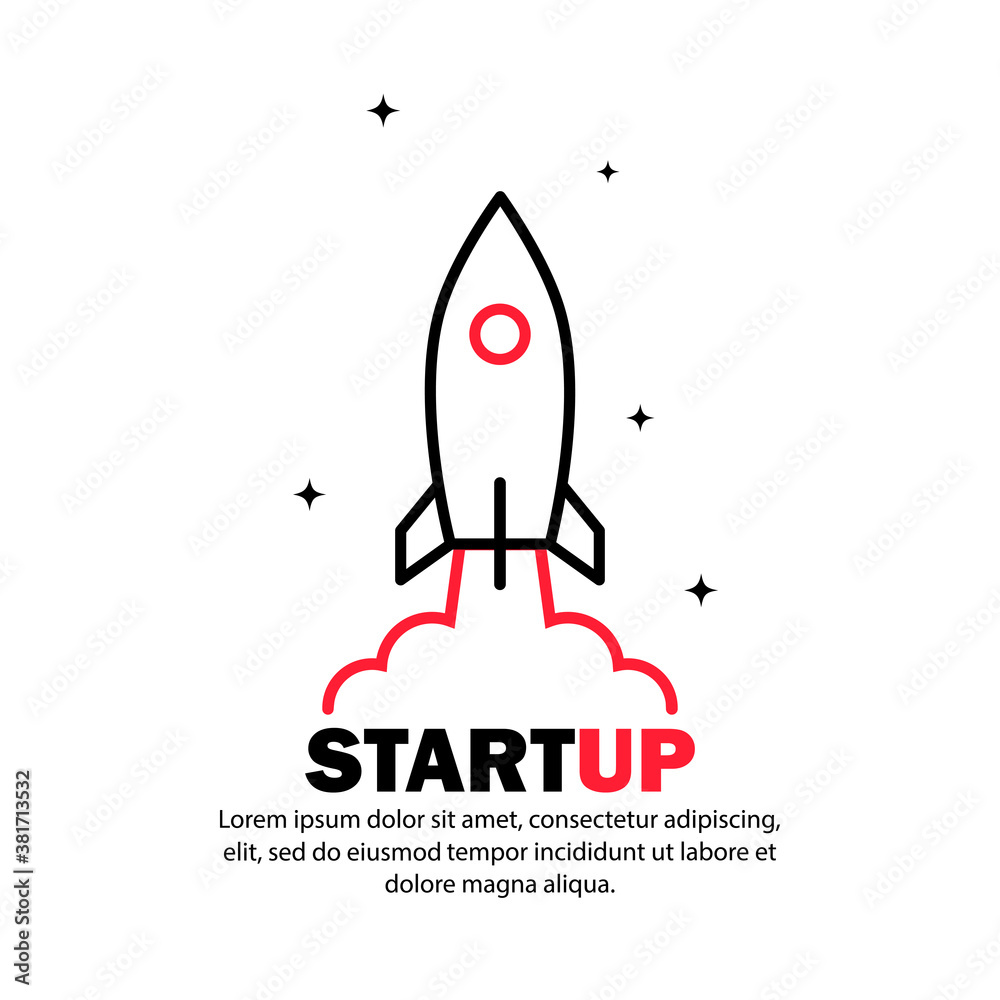 Wall mural start up icon. rocket launch and smoke. startup project concept. vector on isolated white background