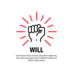 Will concept icon. Hand raised up. Vector on isolated white background. EPS 10