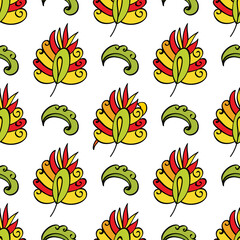 Vector indian decorative wallpaper. Batik indonesia. Colorful pattern with paisley and stylized flowers.