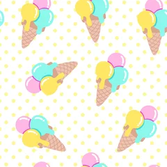 Foto auf Acrylglas Popsicle ice cream pattern. Seamless sweet pattern with popsicles in cartoon style on polka dot background.  © Мария Архипова
