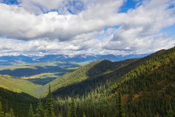 Forest and cloudscape over Glacier National Park, Montana
