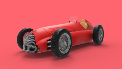 3D rendering of a classic vintage race car ports car model in red studio