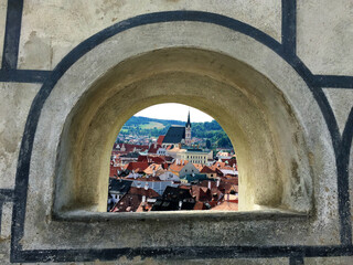town view from window of the castle in cesky krumlov, Czech Republic