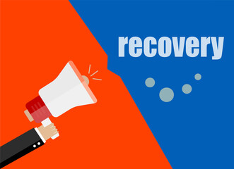 Recovery. Flat design business concept Digital marketing business man holding megaphone for website and promotion banners