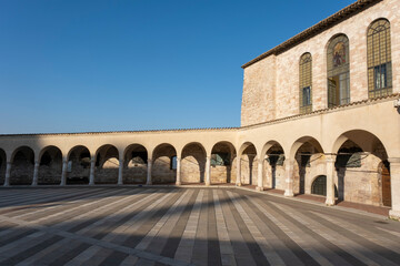 Fototapeta na wymiar Assisi external of St. Francis basilica, one of the most important Italian religious sites
