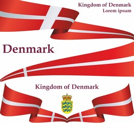Flag of Denmark, Kingdom of Denmark. Template for award design, an official document with the flag of Denmark. Bright, colorful vector illustration.