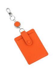 Working pass holder in orange leather isolated