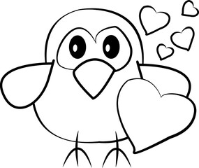 Cute Chicken with heart isolated on white background. Coloring book.