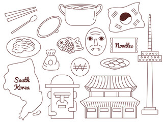 Set of doodles korea element design. Traditional culture, food, historical building. Set of doodles korea element design. Traditional culture, food, historical building. doodle set vector illustration