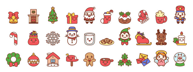 Fototapeta premium Set of christmas kawaii icons - Vector illustration