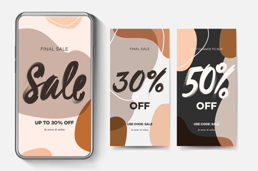 Sale web banners for social media mobile apps. Elegant promotion and discount promo backgrounds with abstract pattern, vector illustration