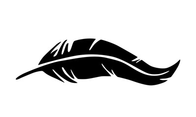 Black feather silhouette isolated on white background. Flat design for poster or t-shirt. Vector illustration