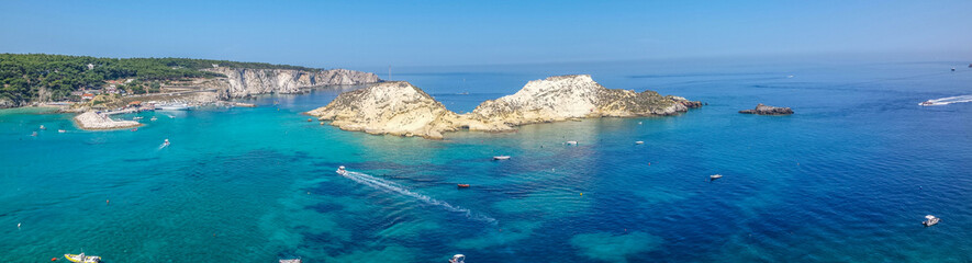 Panoramic aerial view of the Tremiti Islands with green and blue water