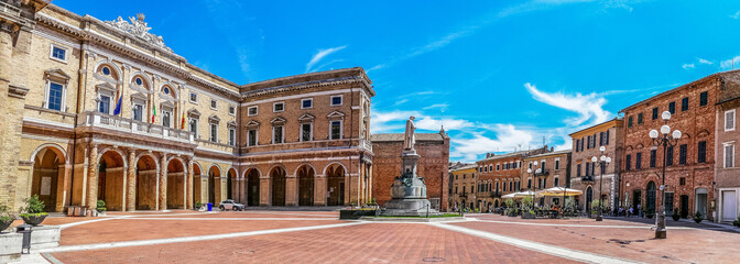 Panoramic view of  the  Giacomo Leopardi Square in the historic center of Recanati