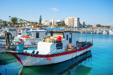 Fototapeta na wymiar Marina fishing boats Larnaca Cyprus