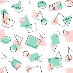 Seamless pattern with geometric shapes in nice colors. Pink and mint colors 