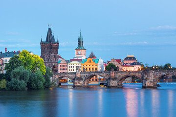 Obraz premium Prague - amazing view on old town, Charles bridge and Vltava river, Czech Republic 