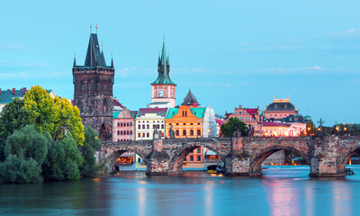 Prague - amazing view on old town, Charles bridge and Vltava river, Czech Republic  