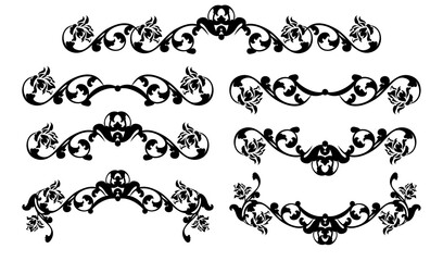 black and white vector design set of elegant calligraphic decorative elements with rose flowers