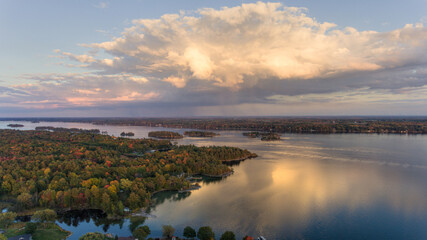 Aerial View of a Beautiful Cloud over the River at Sunset
