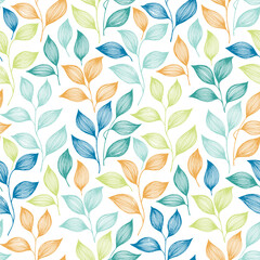 Tea leaves seamless pattern design. Herbal sketchy background