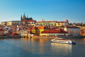 Obraz premium Prague city - amazing view on old town, Charles bridge and Vltava river, Czech Republic 