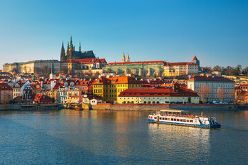 Obraz premium Prague city - amazing view on old town, Charles bridge and Vltava river, Czech Republic 