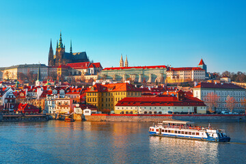 Obraz premium Prague city - amazing view on old town, Charles bridge and Vltava river, Czech Republic 