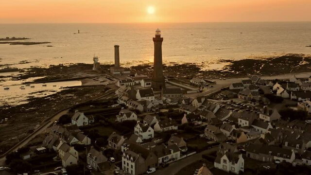 Lighthouse of  Eckmuhl and village of Saint-Pierre, on Point Penmarc'h Brittany France