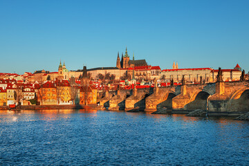 Prague  city - amazing view on old town, Charles bridge and Vltava river, Czech Republic  