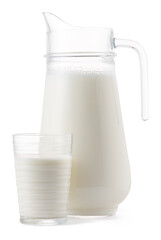 Glass jar and cup of fresh milk isolated