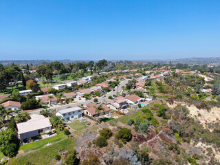 Obraz premium Aerial view of suburb area with residential villa in San Diego, South California, USA. 
