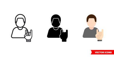 Rocknrolla rock and roll icon of 3 types color, black and white, outline. Isolated vector sign symbol.