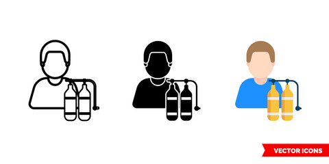 Scuba diver icon of 3 types color, black and white, outline. Isolated vector sign symbol.