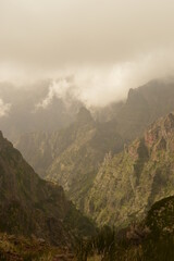 The dramatic steep mountains on Madeira Island in Portugal