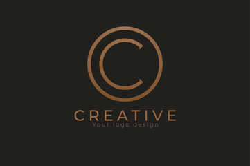 Abstract initial letter C logo, golden circle with letter C inside,usable for branding and business logos, Flat Logo Design Template, vector illustration