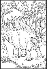 Herbivorous dinosaur - Stegosaurus. Dino outline drawing. Coloring page.
