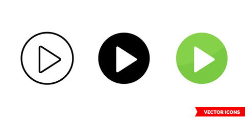 Start image icon of 3 types color, black and white, outline. Isolated vector sign symbol.