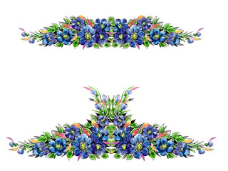 Watercolor flowers in different styles.Flowers for design work.