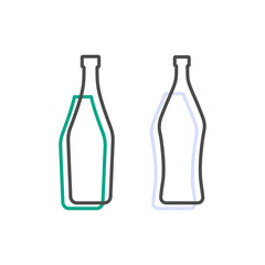 Simple line shape of martini and vermouth bottle. One contour figure of a bottle, the second drink. Outline symbol beverage black color. Sign liquid colored. Isolated flat illustration