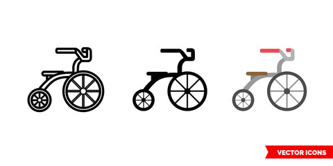 Tricycle icon of 3 types color, black and white, outline. Isolated vector sign symbol.