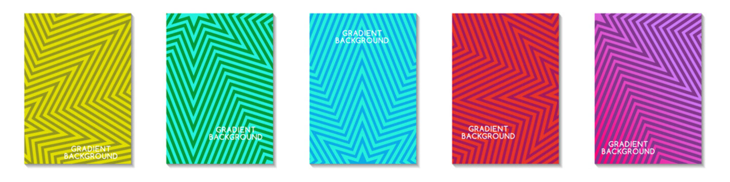 A set of geometric simple, minimal cover templates in yellow, green, red, purple colors and halftones. Collection of geometric shapes and forms.
