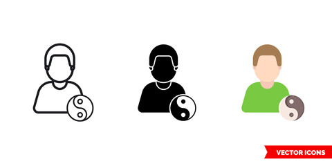 Yogi yoga master icon of 3 types color, black and white, outline. Isolated vector sign symbol.