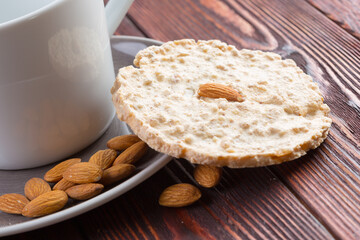 Oat cookies served on wooden table close up