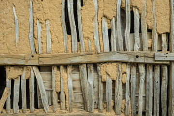 wooden framework wall with clay 