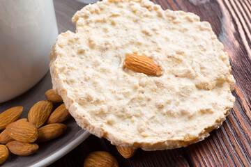 Oat cookies served on wooden table close up