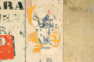 Background of old color posters, abstraction and texture.